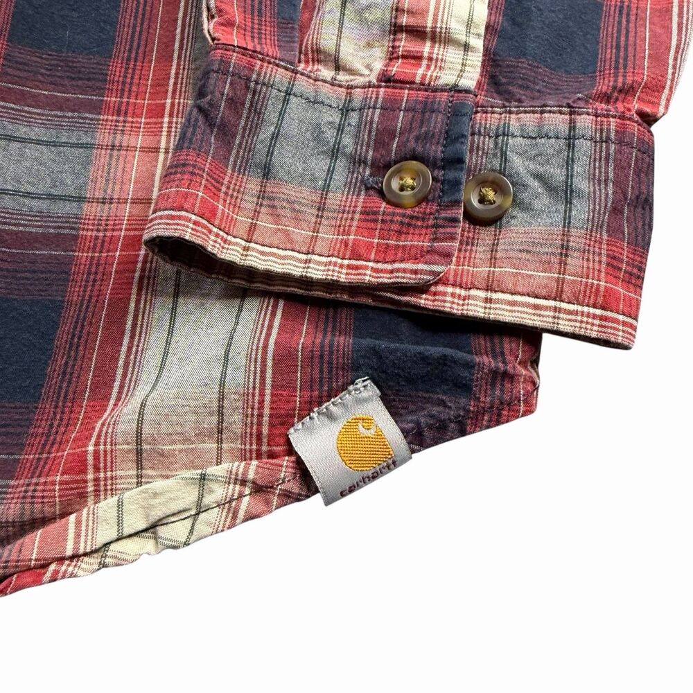 Carhartt Red Blue Plaid Shirt Mens XL Flannel Relaxed Fit Button Down Logo Y2K - Picture 4 of 15